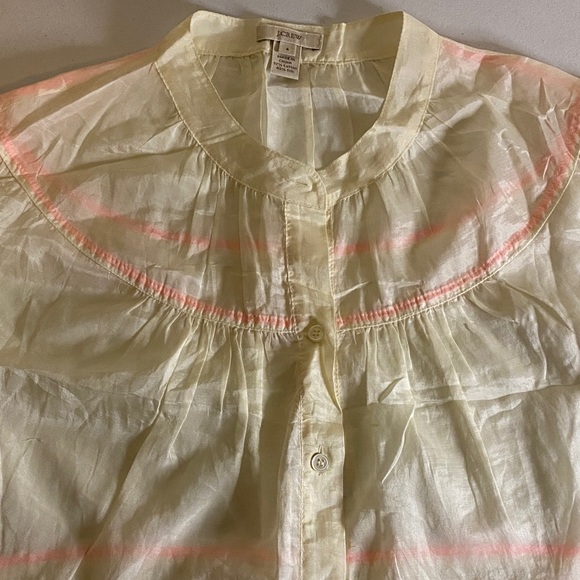 J. Crew Cream Blouse with Pink Accents Sz 4 Cotton & Silk - Picture 10 of 10